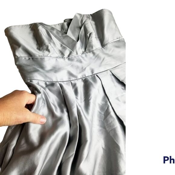 Formal Strapless Silver & Black Ombre Cocktail Silk Prom Dance Evening Dress - Picture 8 of 14